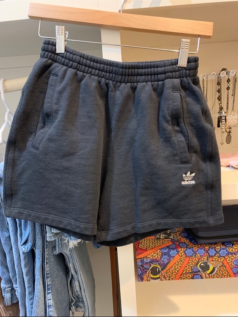 adidas Black Trefoil Elastic-Waist Athletic Shorts - Picture 4 of 5